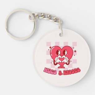 Hugs and Kisses   Cute Pink Heart Love Keychain