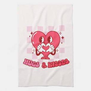 Hugs and Kisses   Cute Pink Heart Love Kitchen Towel