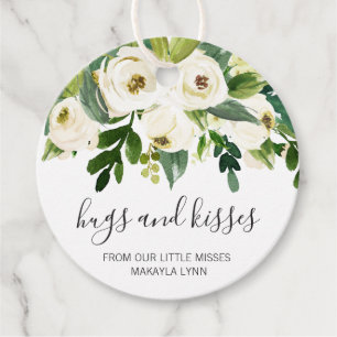 Hugs and Kisses Elegant Floral Girl Baby Shower Favour Tags