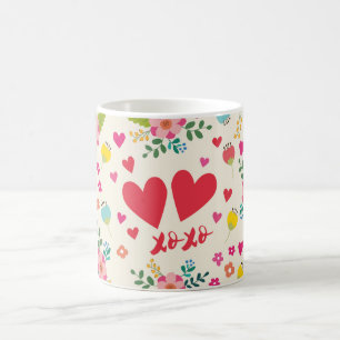 Hugs and Kisses - Flowers and Hearts Coffee Mug