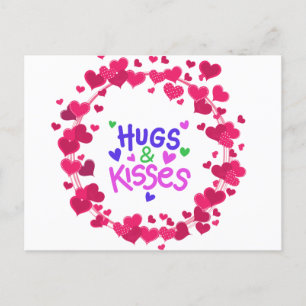 Hugs and kisses for valentine postcard