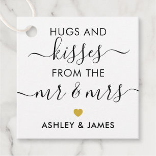 Hugs and Kisses from the Mr and Mrs Tag, Gold Favour Tags