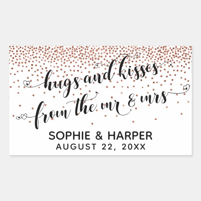 Hugs and Kisses from the Mr & Mrs Copper Confetti Sticker (Front)