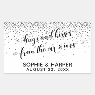 Hugs and Kisses from the Mr & Mrs Silver Confetti Sticker