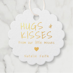 Hugs and Kisses Heart Gold Foil Girl Baby Shower Favour Tags