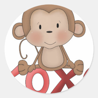 Hugs and Kisses monkey Classic Round Sticker