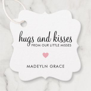 Hugs and Kisses Pink Heart Girl Baby Shower Favour Tags