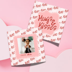 Hugs and Kisses Pink Photo Valentine's Classroom Card