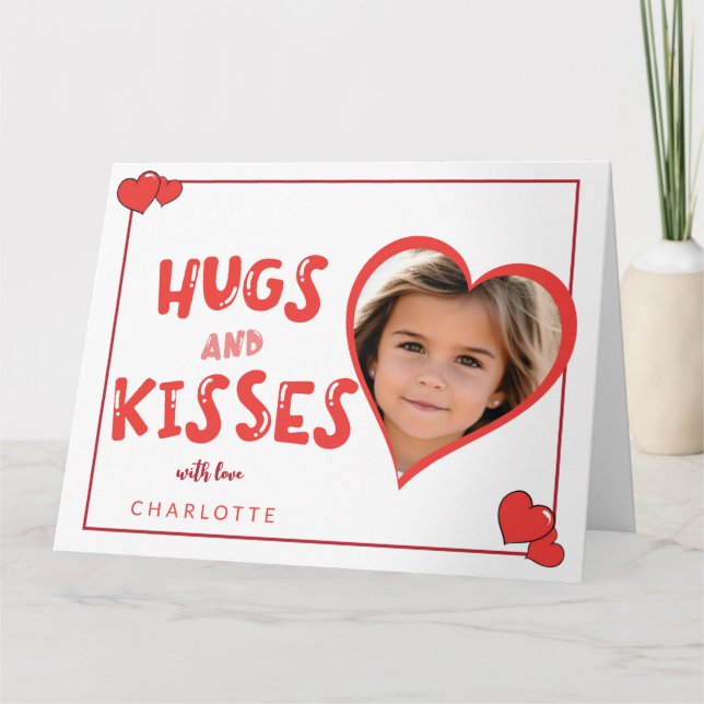 Hugs And  Kisses Valentine's Day Custom Photo Card (Front)