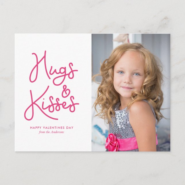"Hugs and Kisses" Valentine's Day Photo Holiday Postcard (Front)