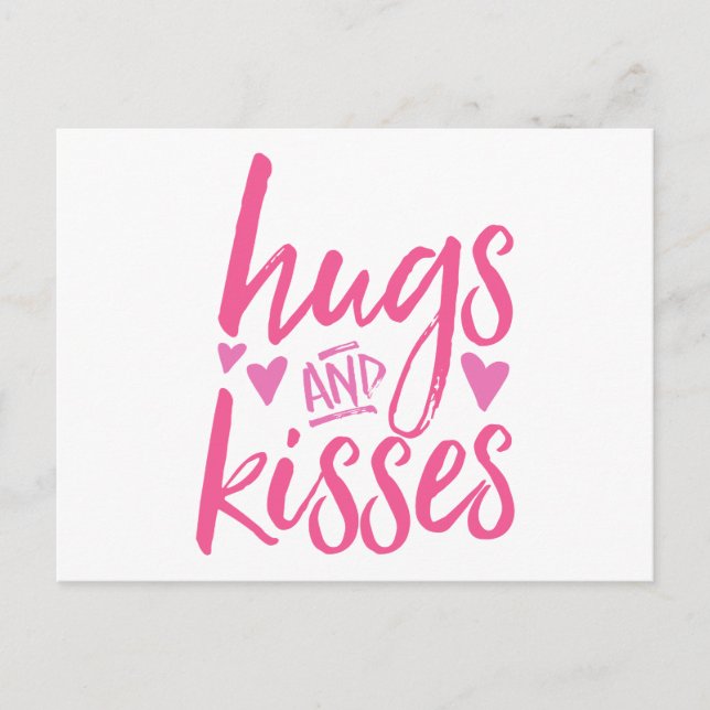 Hugs and Kisses with Hearts Postcard (Front)