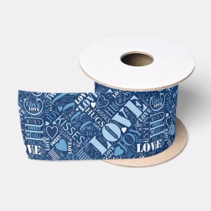 Hugs and Kisses Word Cloud Blue ID286 Satin Ribbon