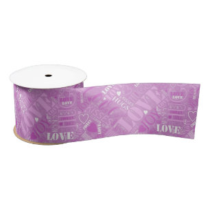 Hugs and Kisses Word Cloud Orchid ID286 Satin Ribbon