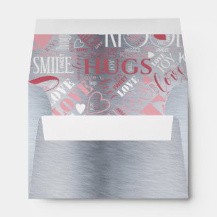 Hugs and Kisses Word Cloud Pink/Silver ID286 Envelopes