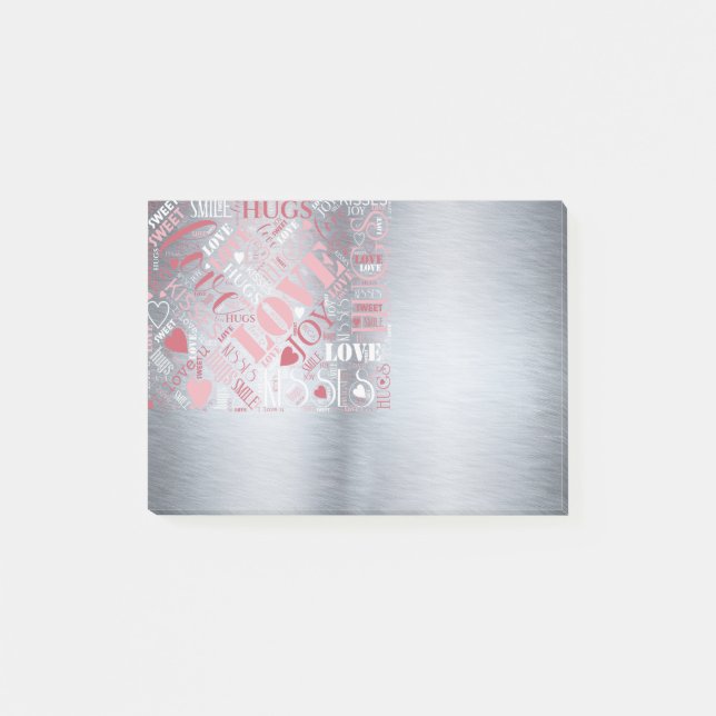 Hugs and Kisses Word Cloud Pink/Silver ID286 Post-it Notes (Front)