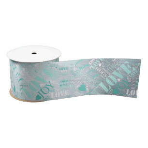 Hugs and Kisses Word Cloud Teal ID286 Satin Ribbon