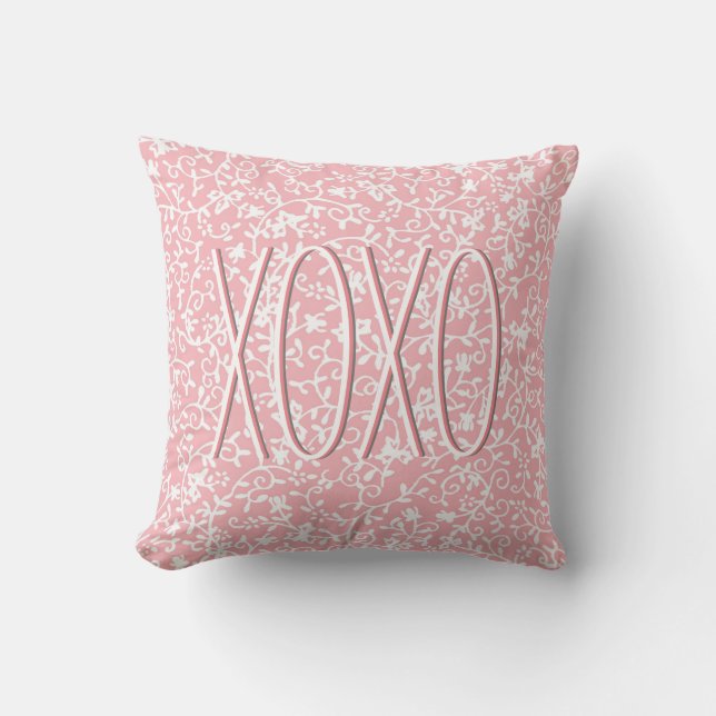 Hugs and Kisses XOXO Pink Throw Pillow (Front)