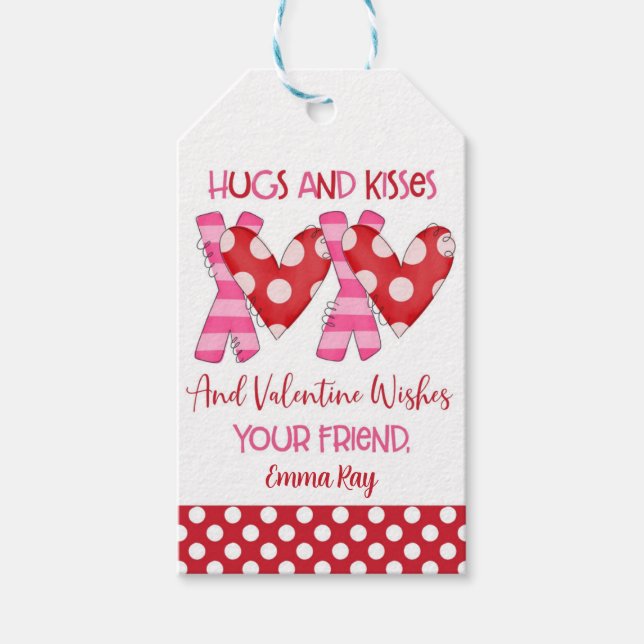 Hugs and Kisses XOXO Valentine Favour Tag (Front)