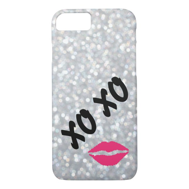 Hugs & Baisers Sparkly Silver iPhone 7 Coque (Dos)