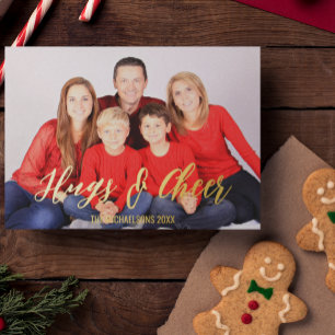 Hugs & Cheer Christmas Family Photo Foil Holiday Card