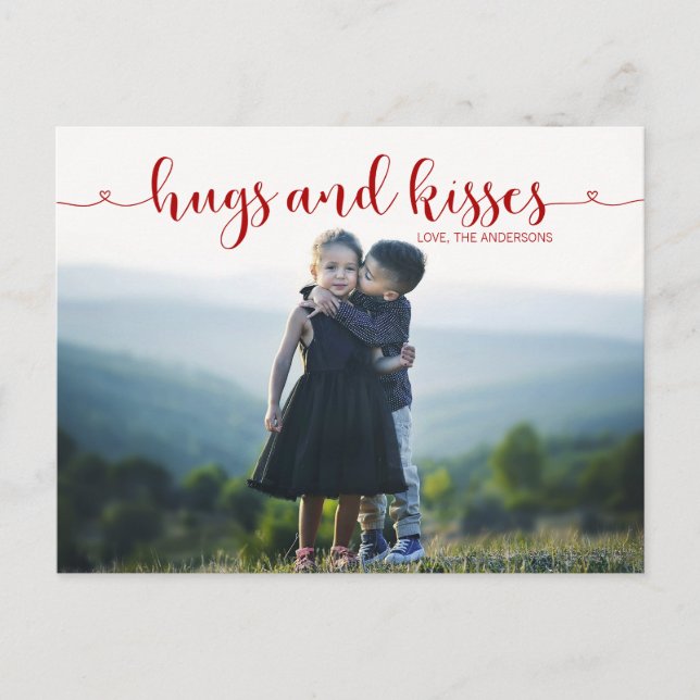 Hugs et Baisers Carte postale de la Saint Valentin (Devant)