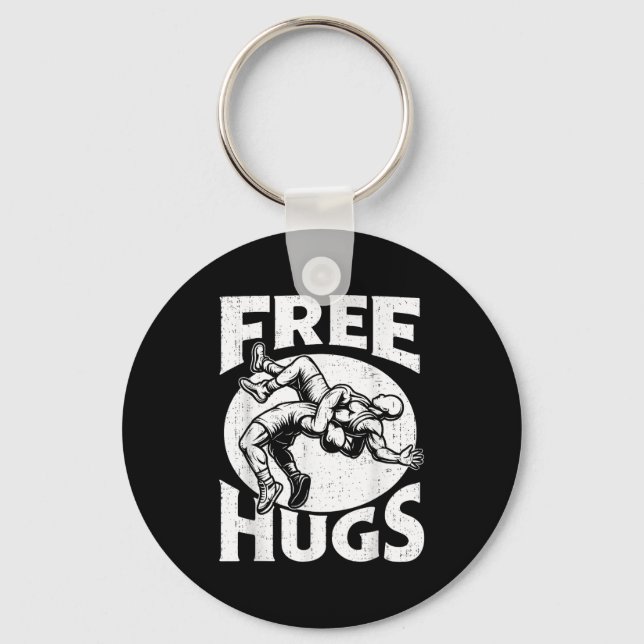 Hugs Funny Wrestling Humor Wrestler Wrestle Men Wo Keychain (Front)