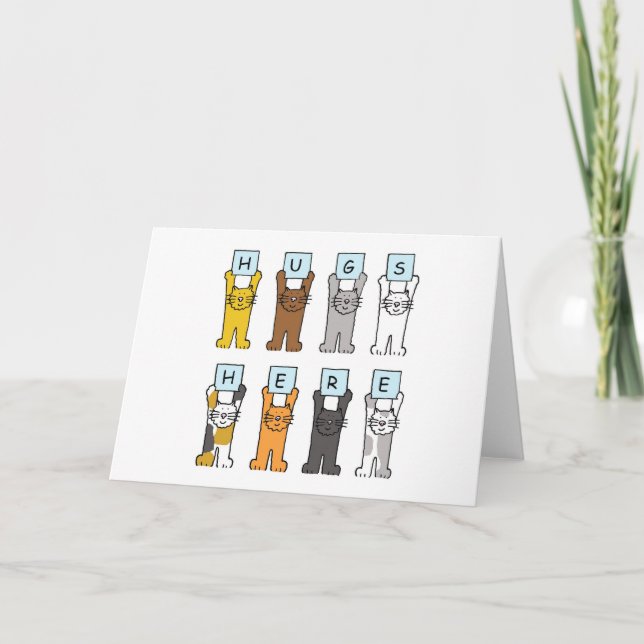 Hugs Here Cute Cartoon Cats Card (Front)
