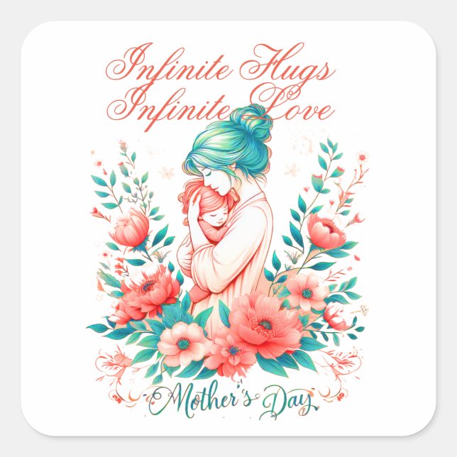 Hugs, Infinite Love: Happy Mother's Day Square Sticker (Front)
