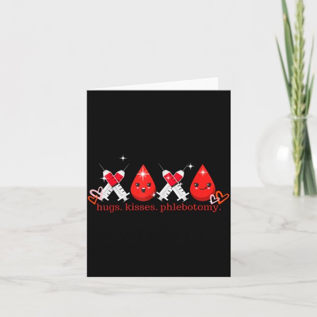 Hugs Kiss Phlebotomy Valentines Phlebotomist Lab T Card (Front)
