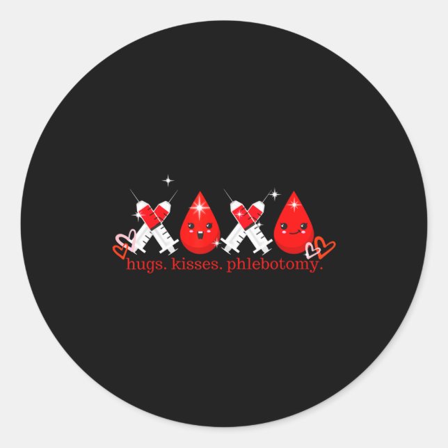 Hugs Kiss Phlebotomy Valentines Phlebotomist Lab T Classic Round Sticker (Front)