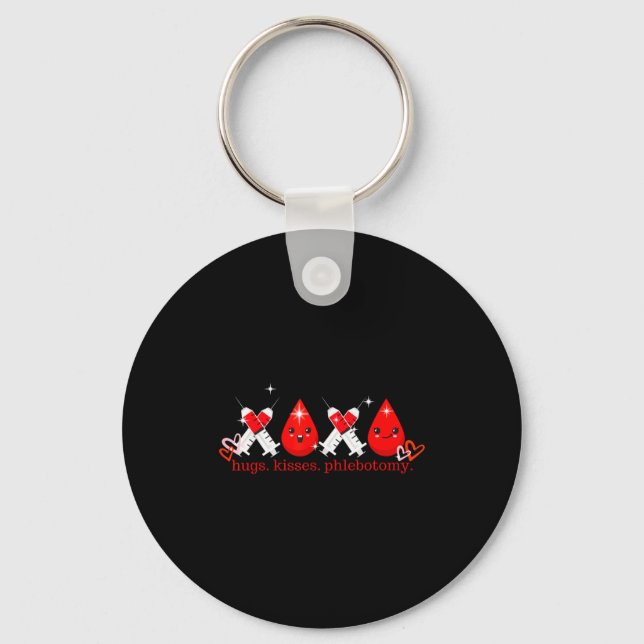 Hugs Kiss Phlebotomy Valentines Phlebotomist Lab T Keychain (Front)