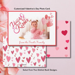 Hugs & Kisses 1 Photo Valentine Horizontal Holiday Card