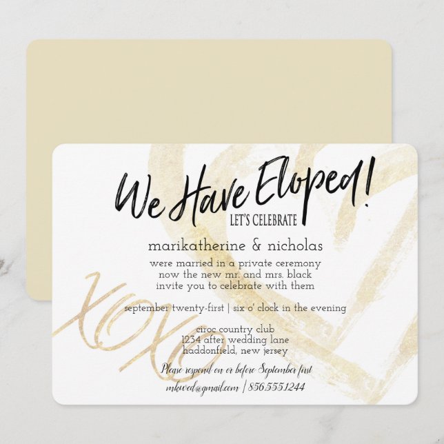 Hugs, Kisses and Hearts Elopement Party Invitation (Front/Back)