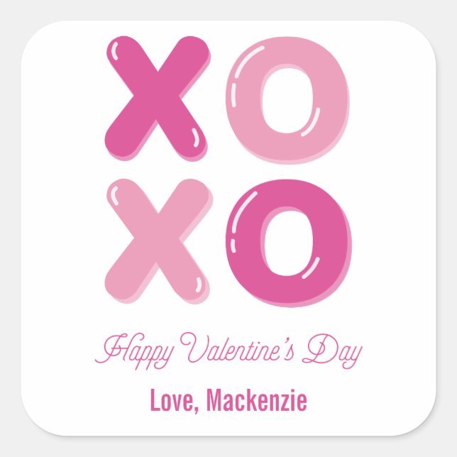 Hugs Kisses Balloon Letter Valentine’s Day Square Sticker (Front)