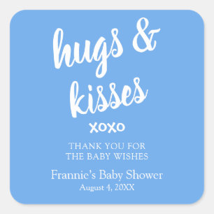 Hugs & Kisses Blue thank you Baby Shower  Square S Sticker