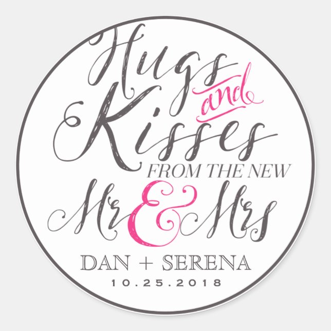 Hugs Kisses from Mr and Mrs Wedding Favour Sticker (Front)