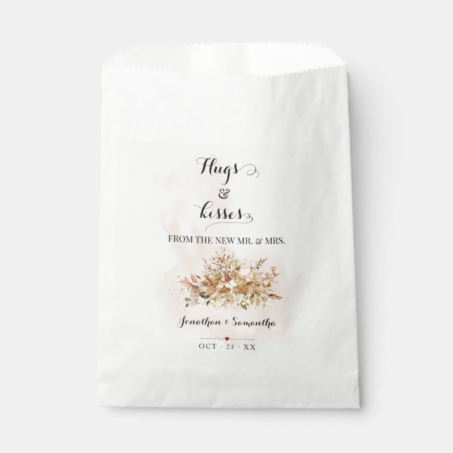 Hugs & Kisses from new Mrs Autumn Fall Eucalyptus Favour Bag (Front)