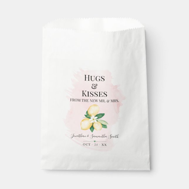 Hugs & Kisses from new Mrs Lemons Pink Shower Favour Bag (Front)