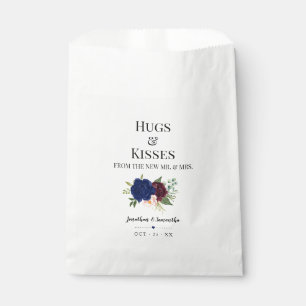 Hugs & Kisses from new Mrs navy floral wedding Favour Bag