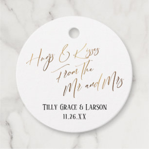 Hugs & Kisses from the Mr and Mrs Gold Favour Tags
