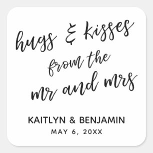 Hugs & Kisses from the Mr and Mrs Plain, Simple Square Sticker