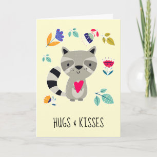 Hugs & Kisses. Funny Raccoon Valentine's Day Holiday Card
