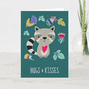 Hugs & Kisses. Funny Raccoon Valentine's Day Holiday Card