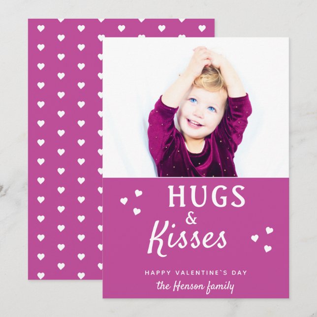 Hugs & Kisses Heart Valentine`s Day Photo Card (Front/Back)