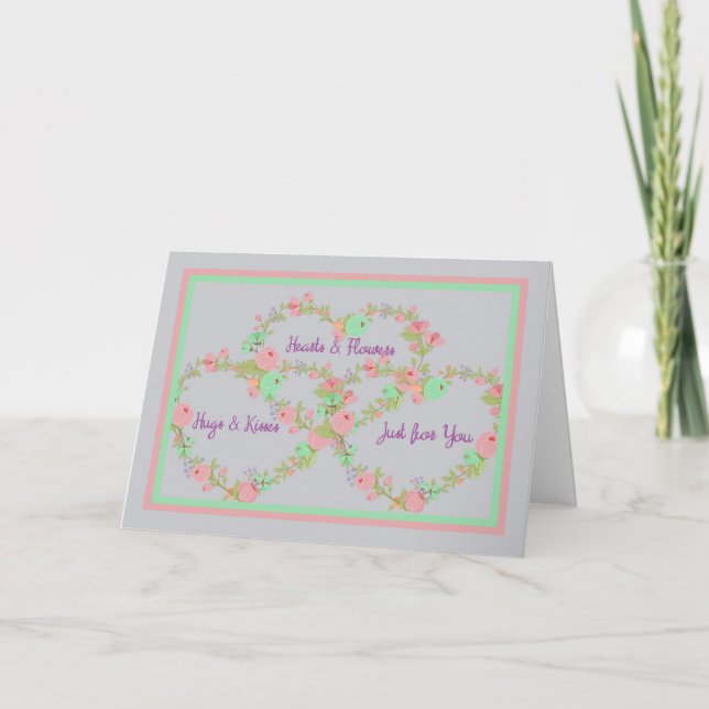 Hugs, Kisses, Hearts & Flowers Valentine Card (Front)