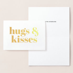 Hugs & kisses modern bold typography custom foil card