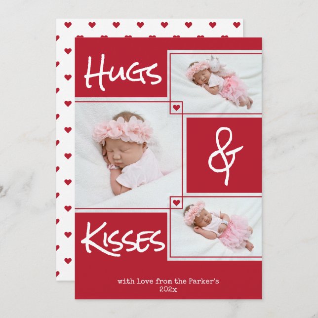 Hugs & Kisses Multi photo Valentine Greeting (Front/Back)