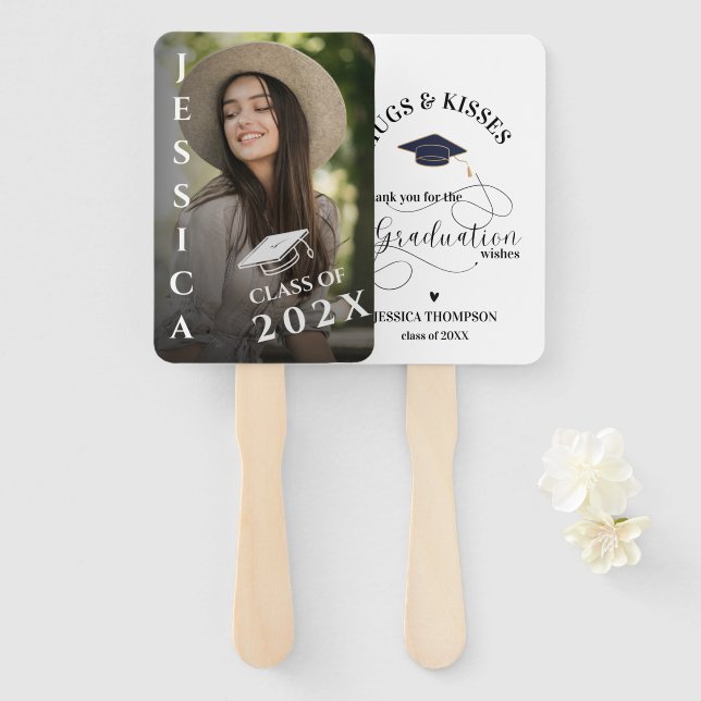 Hugs & Kisses Photo 2025 Graduation Thank You Hand Fan (Front and Back)