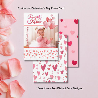 Hugs & Kisses Photo Valentine Vertical Hearts Holiday Card