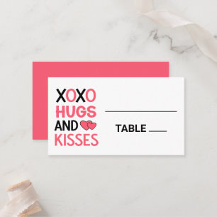 Hugs Kisses Pink Bridal Shower Romantic Wedding Place Card